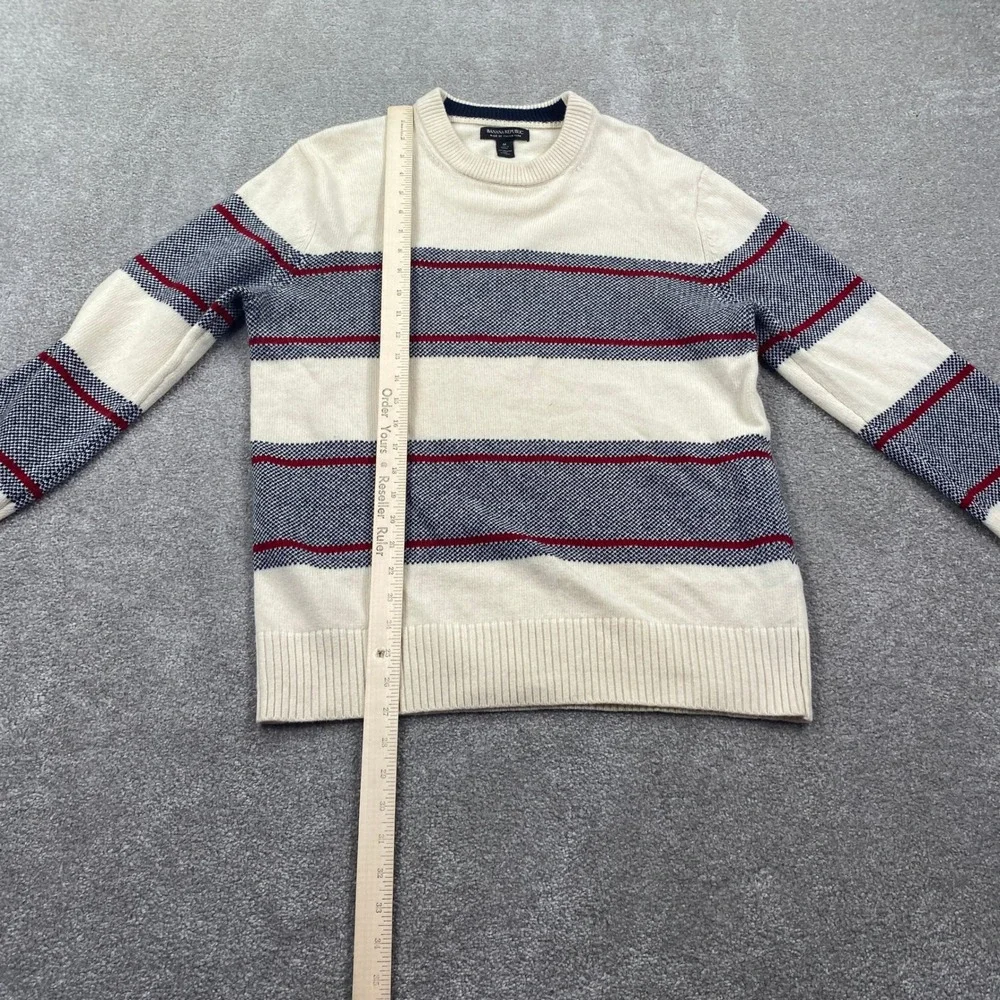 Banana Republic Striped Sweater Mens Medium Cream Wool Blend Italian Yarn Crew